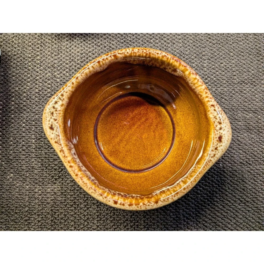 Vintage Mid-Century Stoneware Soup Bowls‎ Brown Drip Glaze Set USA